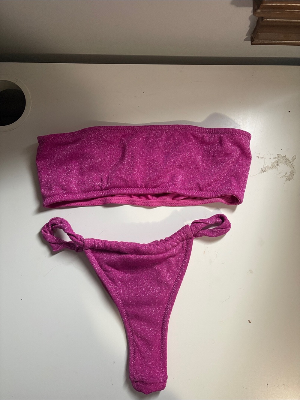 TRIANGLE Shimmery Magenta Bandeau Bikini Set